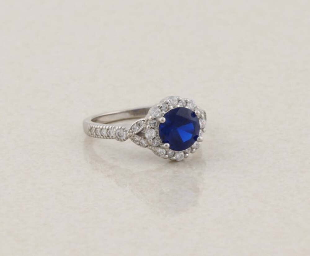 Sterling Silver Bright Sparkly Lab Created Blue Sapphire and CZ Ring Size 6.25